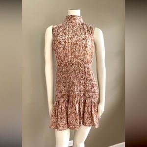 House of Harlow 1960 Cream/Blush Paisley Ruched Smocked Waist Mini Dress